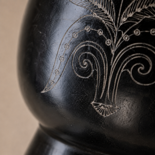 Regal Curve | Flower Vase, Silver Inlay, Black Pottery | Nizamabad, Azamgarh