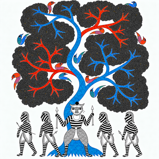 Guardian of the Living Tree — Hand Painted Gond Art from Madhya Pradesh