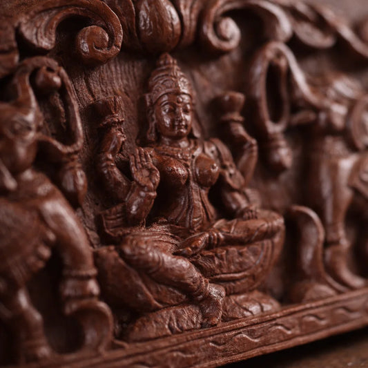 Gaja Lakshmi Crest - Hand Carved in Poola Wood from Madhavamala, Andhra Pradesh