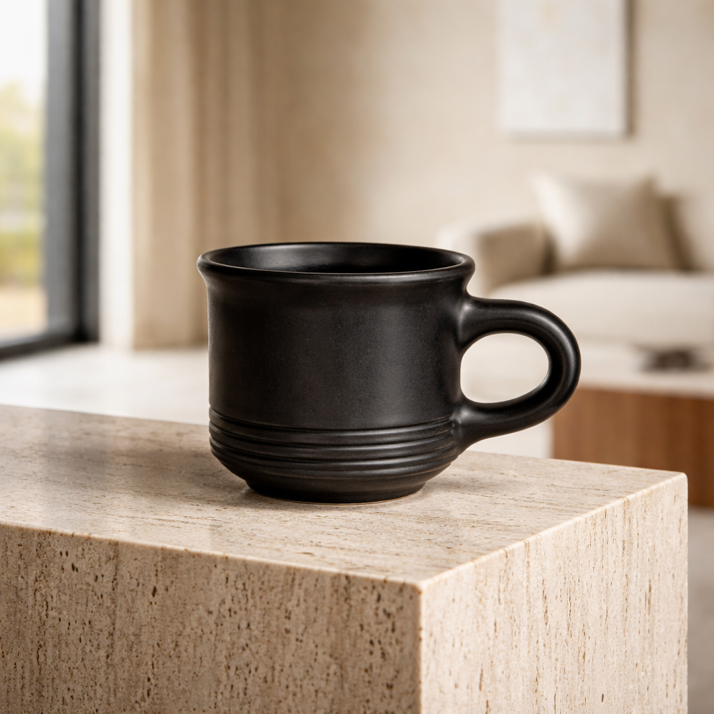 Ribbed Base Black Pottery Mug – Handcrafted Black Clay Cup | Azamgarh Terracotta Art