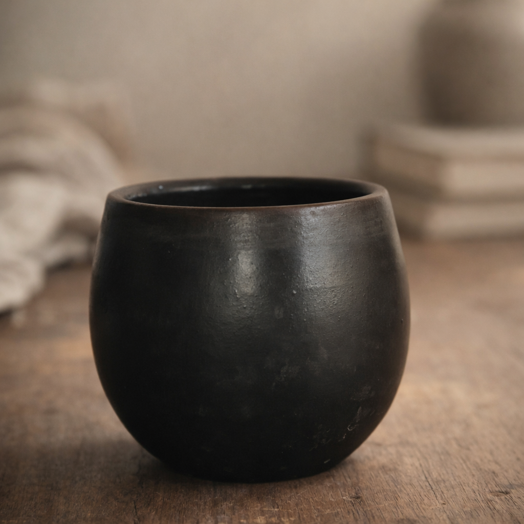 Belly Form Black Pottery Cup – Handcrafted | Azamgarh Terracotta Art