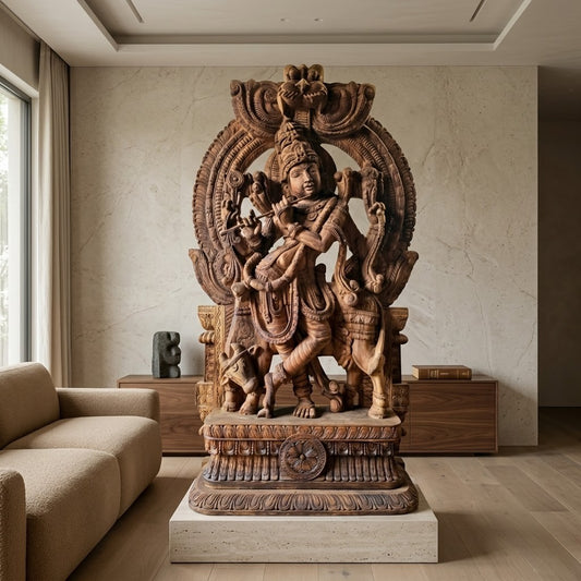 Venu Gopala Pratishtha - Hand Carved in Poola Wood from Madhavamala, Andhra Pradesh