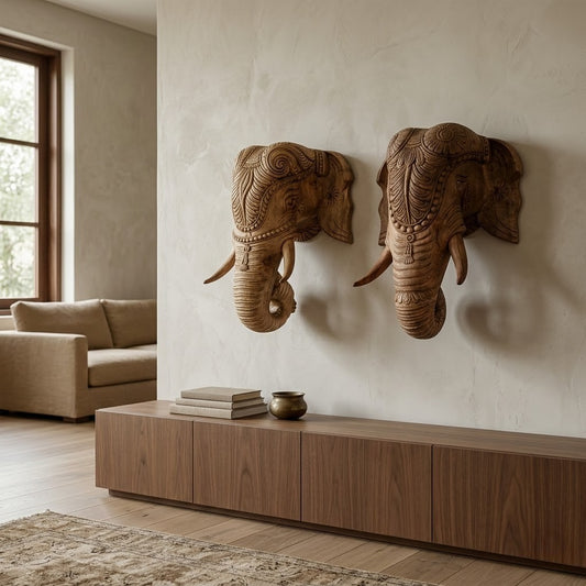 Gaja Dvara Pair - Hand Carved in Poola Wood from Madhavamala, Andhra Pradesh