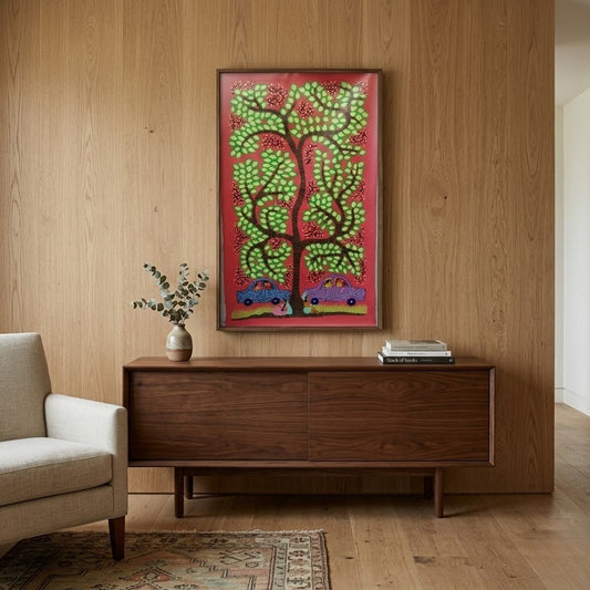 Journeys Beneath the Village Tree - Hand Painted Pithora art from Chhota Udaipur, Gujarat