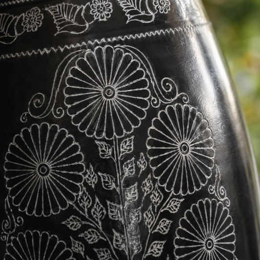 Midnight Garden | Flower Vase, Silver Inlay, Black Pottery | Nizamabad, Azamgarh