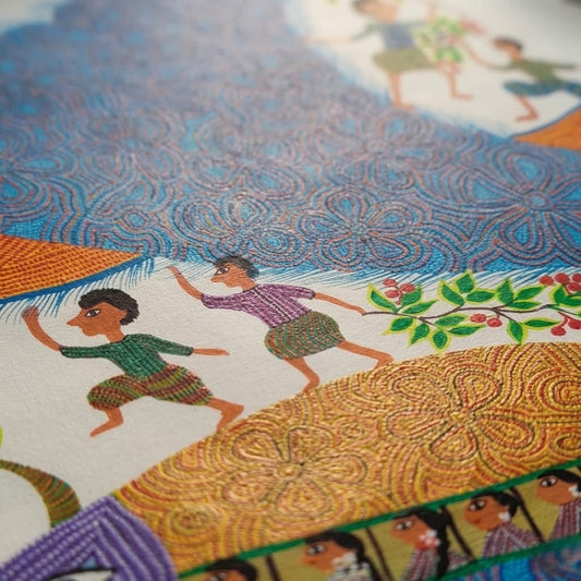 Bird That Carries the Village - Hand Painted Pithora art from Chhota Udaipur, Gujarat