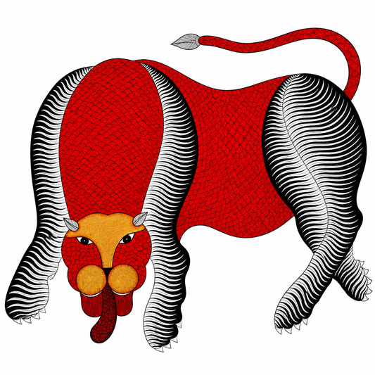 Red Bull — Hand Painted Gond Art from Madhya Pradesh