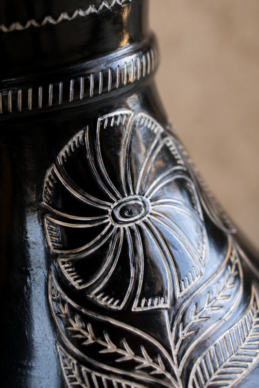 Grace Gourd | Flower Vase, Silver Inlay, Black Pottery | Nizamabad, Azamgarh