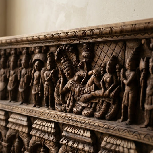 Dashavatara Aṣṭalakshmi Sabha Panel - Hand Carved in Poola Wood from Madhavamala, Andhra Pradesh