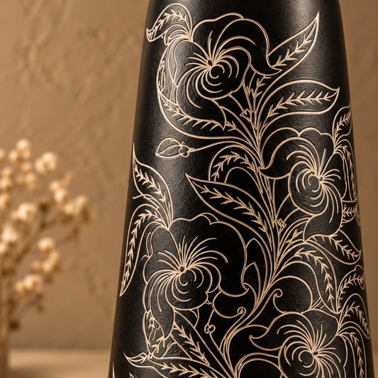 Gulrekha | Flower Vase, Silver Inlay, Black Pottery | Nizamabad, Azamgarh