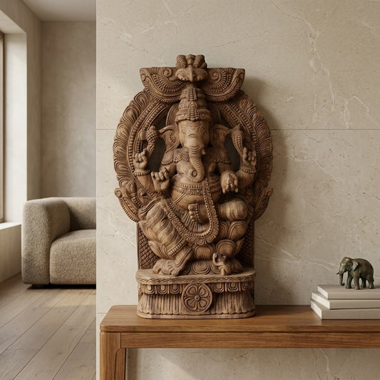 Simhasana Ganapati Arch - Hand Carved in Poola Wood from Madhavamala, Andhra Pradesh