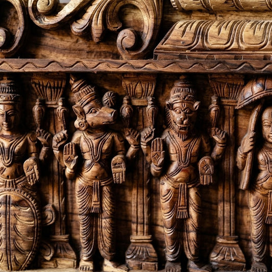 Dasavatara Gopuram Lintel - Hand Carved in Poola Wood from Madhavamala, Andhra Pradesh