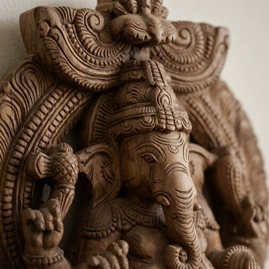 Simhasana Ganapati Arch - Hand Carved in Poola Wood from Madhavamala, Andhra Pradesh