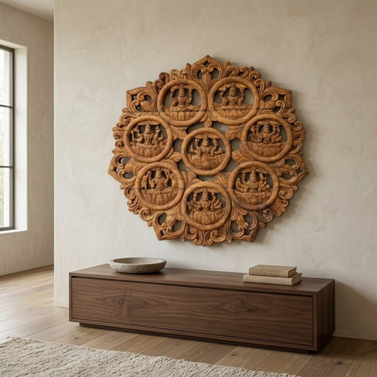 Ashta Lakshmi Mandala - Hand Carved in Poola Wood from Madhavamala, Andhra Pradesh