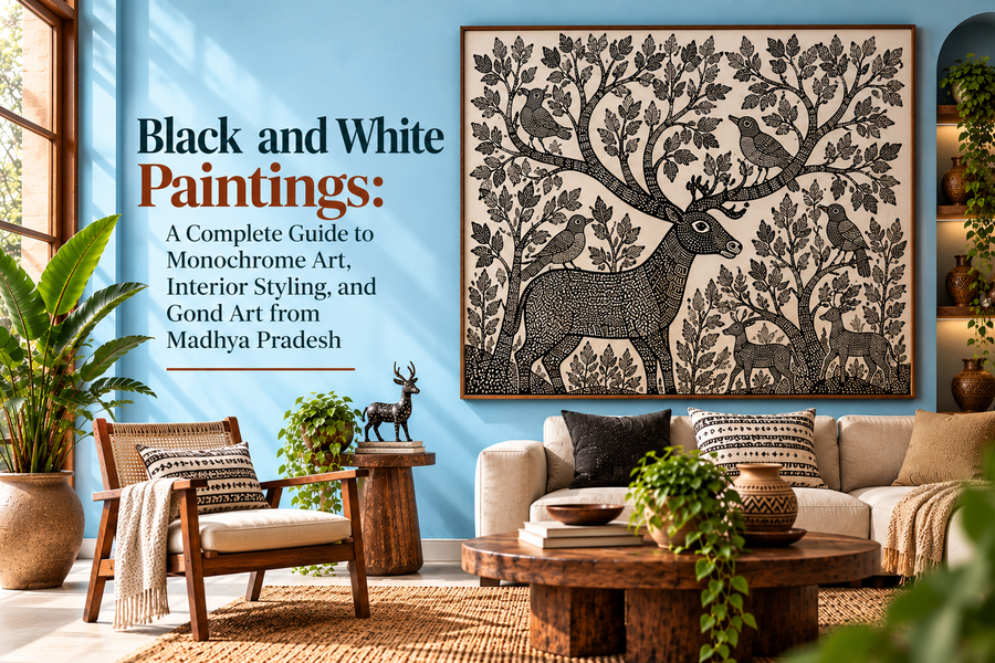 Black and White Paintings: A Complete Guide to Monochrome Art, Interior Styling, and Gond Art from Madhya Pradesh