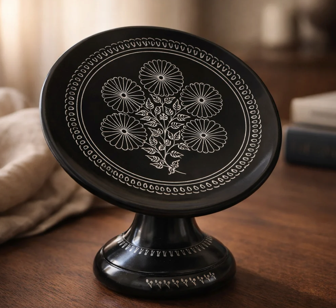 Pedestal Plates Black Pottery of Nizamabad, Azamgarh | Handcrafted