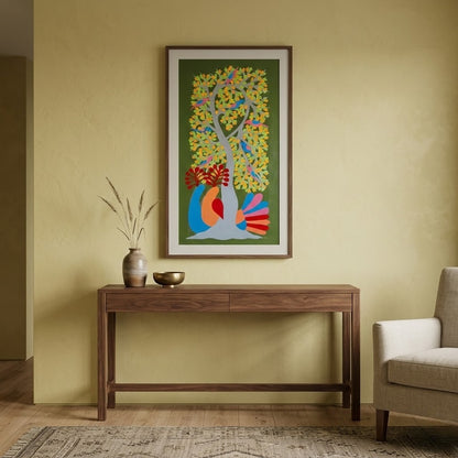 Birds Beneath the Forest Tree — Hand Painted Gond Art from Madhya Pradesh