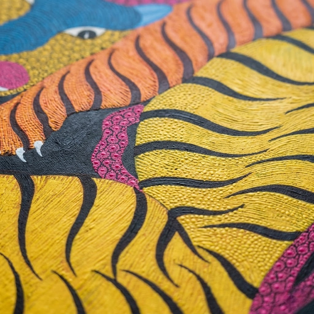 Resting Tiger — Hand Painted Gond Art from Madhya Pradesh