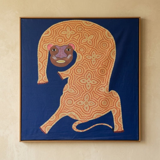 Tiger in Patient Stillness - Hand Painted Pithora art from Chhota Udaipur, Gujarat