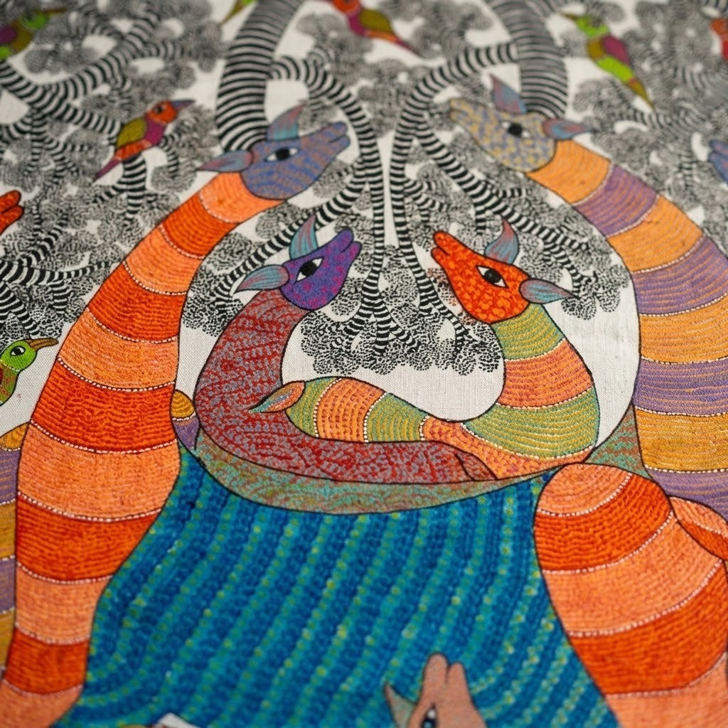 Forest Deer Gathering — Hand Painted Gond Art from Madhya Pradesh