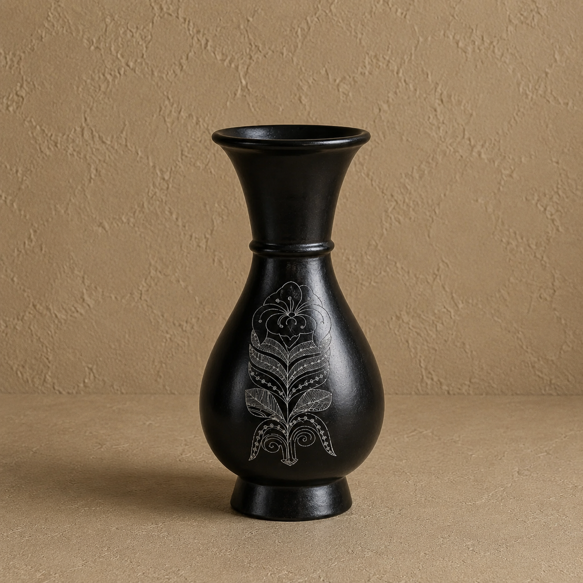 Regal Curve | Flower Vase, Silver Inlay, Black Pottery | Nizamabad, Azamgarh
