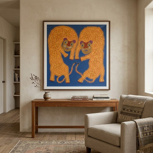 Two Forest Tigers - Hand Painted Pithora art from Chhota Udaipur, Gujarat