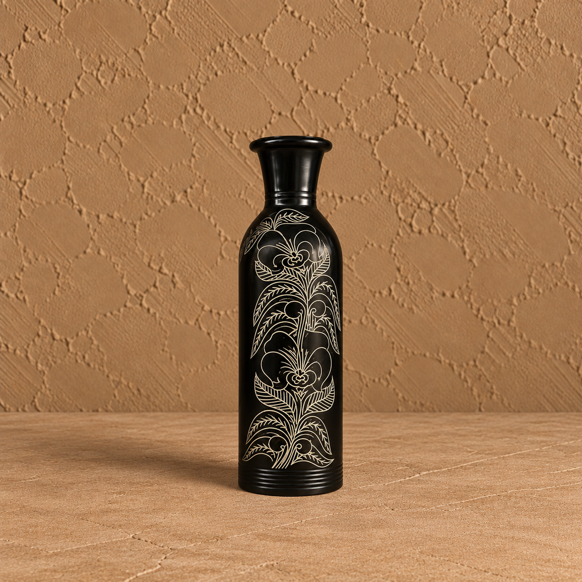 Floral Vine | Flower Vase, Silver Inlay, Black Pottery | Nizamabad, Azamgarh
