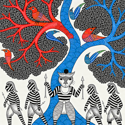 Guardian of the Living Tree — Hand Painted Gond Art from Madhya Pradesh