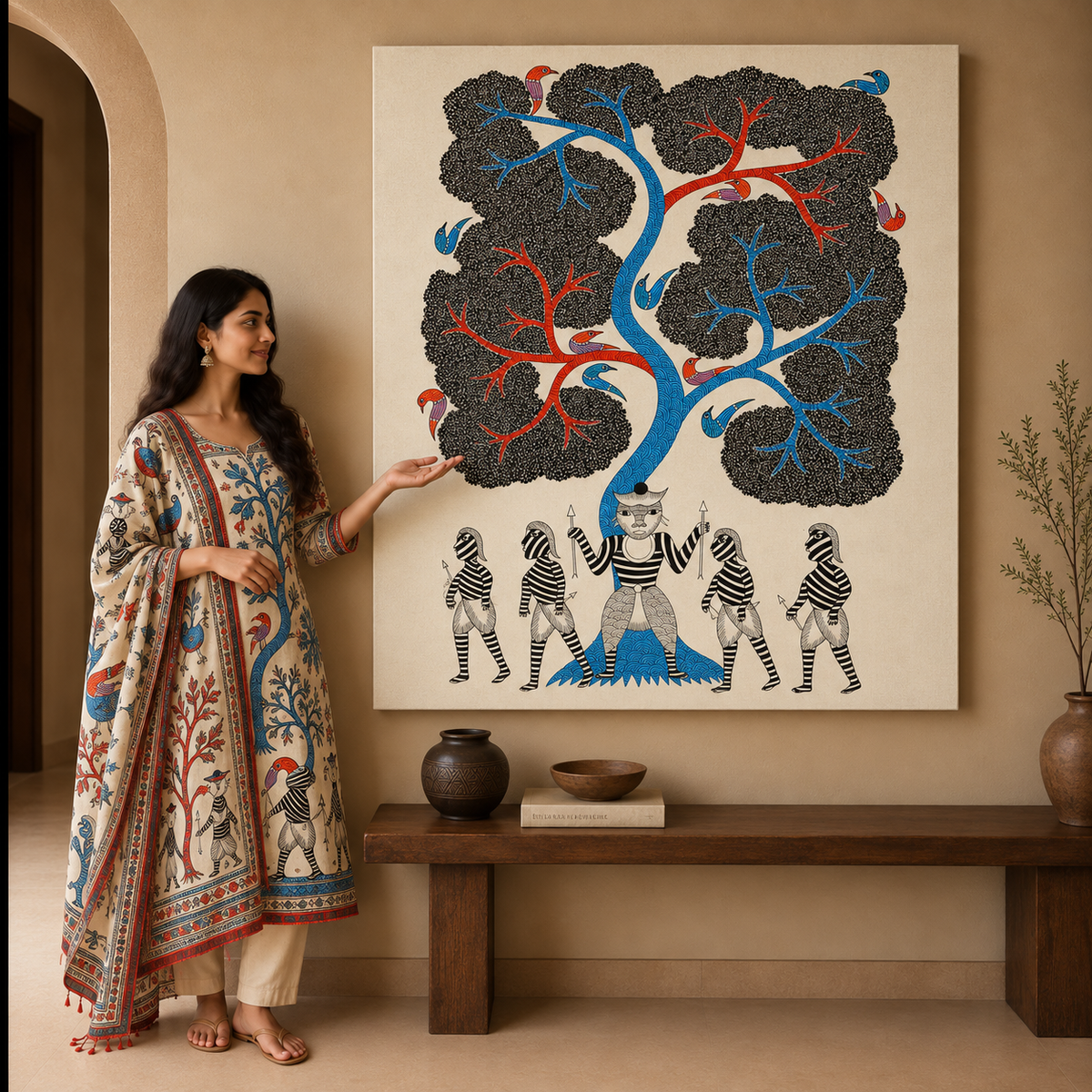 Guardian of the Living Tree — Hand Painted Gond Art from Madhya Pradesh