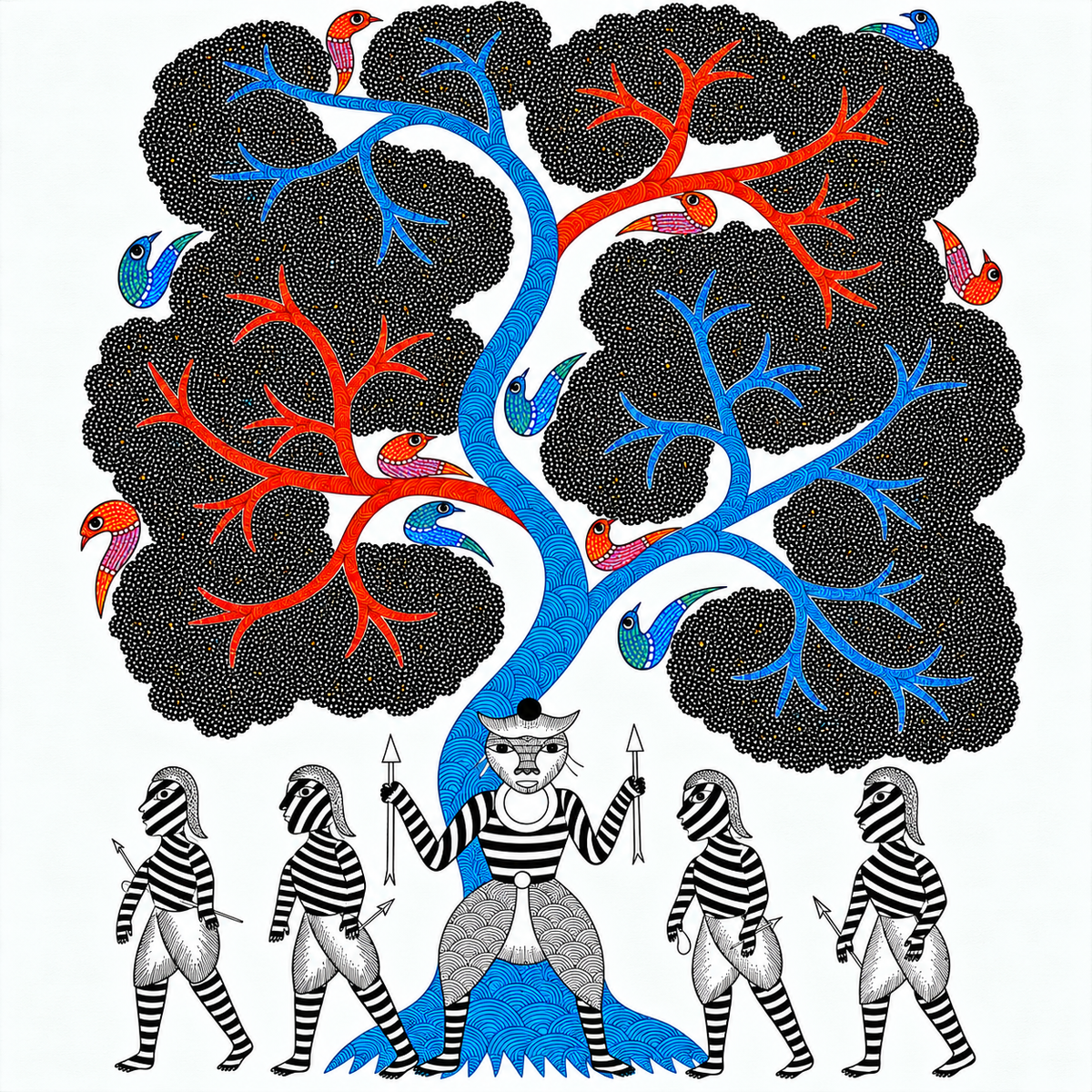 Guardian of the Living Tree — Hand Painted Gond Art from Madhya Pradesh