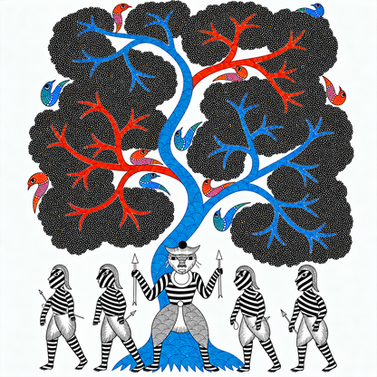 Guardian of the Living Tree — Hand Painted Gond Art from Madhya Pradesh