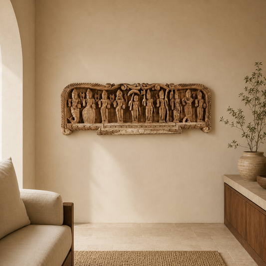 Ten Incarnations Processional Panel - Hand Carved in Poola Wood from Madhavamala, Andhra Pradesh