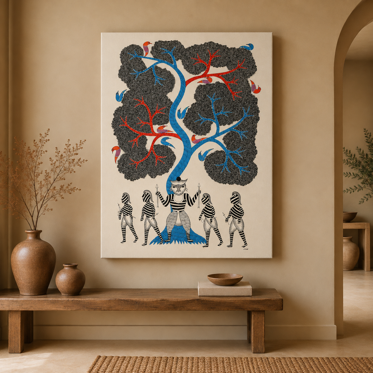 Guardian of the Living Tree — Hand Painted Gond Art from Madhya Pradesh