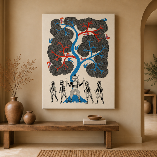 Guardian of the Living Tree — Hand Painted Gond Art from Madhya Pradesh