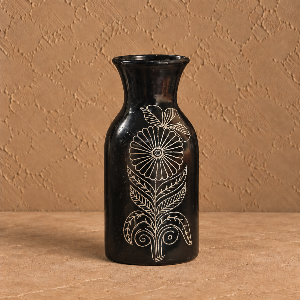 Floral Emblem | Flower Vase, Silver Inlay, Black Pottery | Nizamabad, Azamgarh
