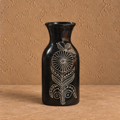Floral Emblem | Flower Vase, Silver Inlay, Black Pottery | Nizamabad, Azamgarh