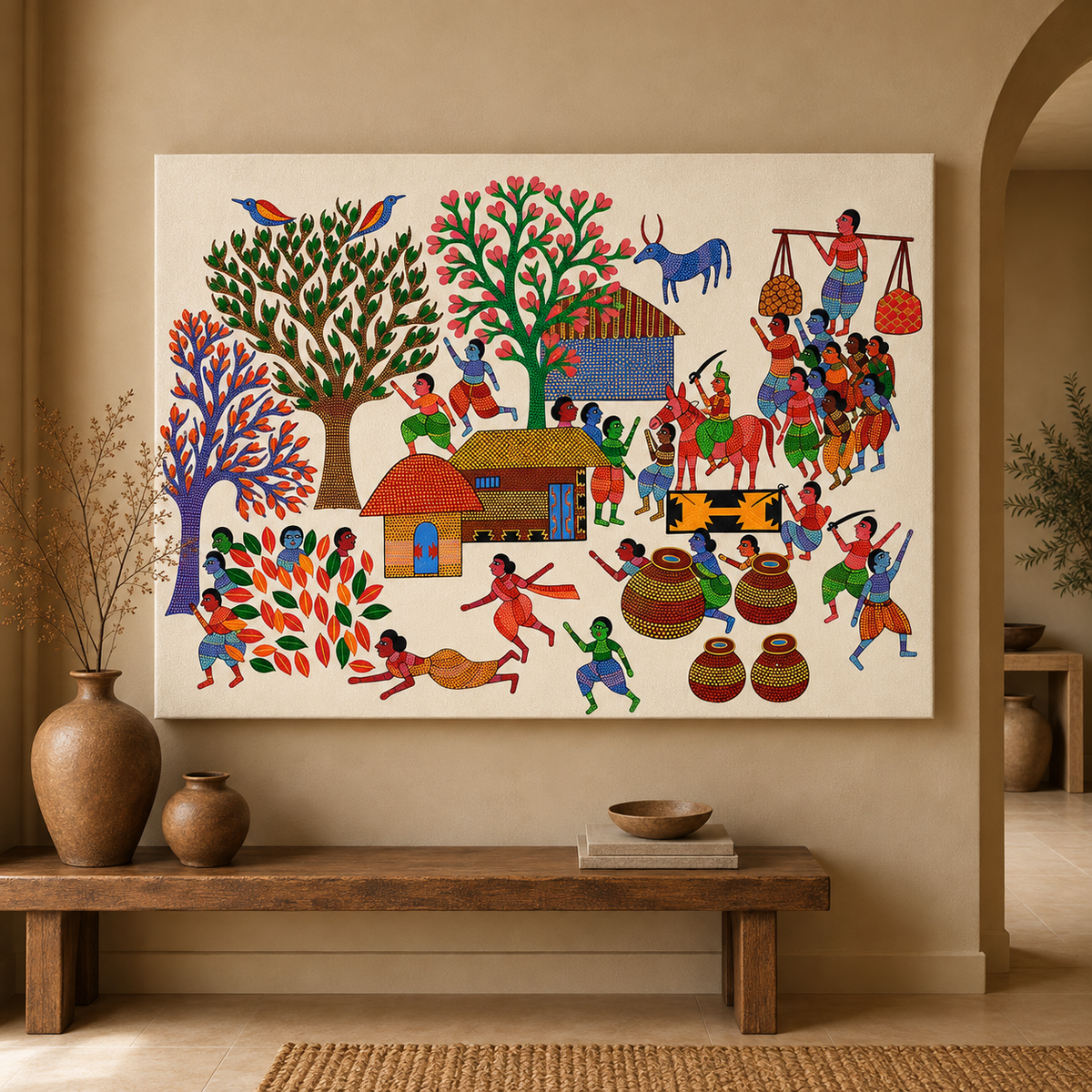A Gond Village in Celebration — Hand Painted Gond Art from Madhya Pradesh