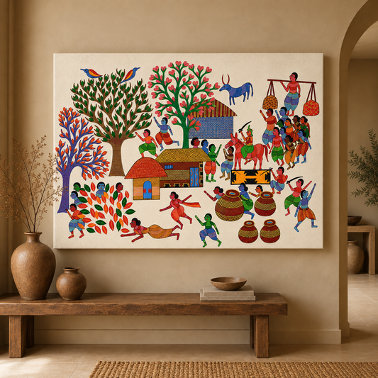 A Gond Village in Celebration — Hand Painted Gond Art from Madhya Pradesh