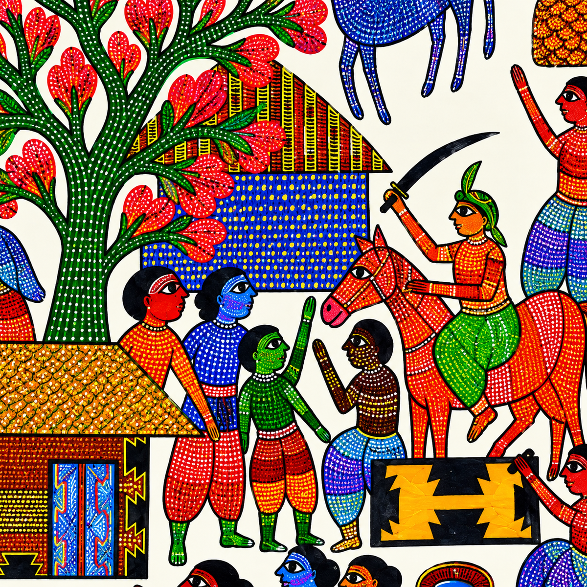A Gond Village in Celebration — Hand Painted Gond Art from Madhya Pradesh