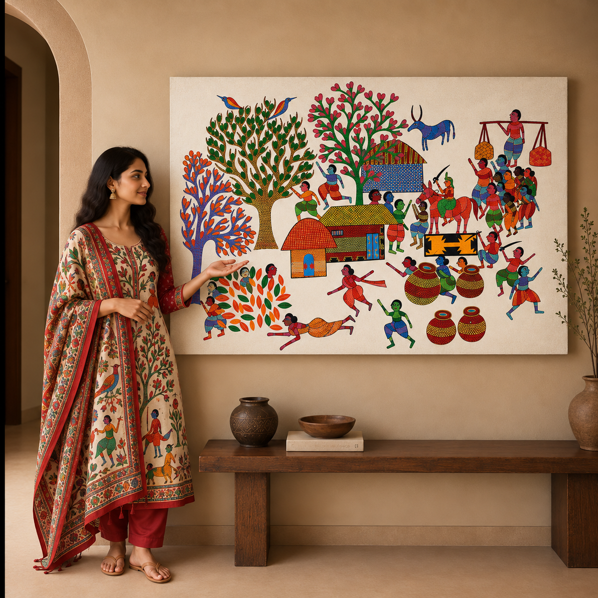 A Gond Village in Celebration — Hand Painted Gond Art from Madhya Pradesh
