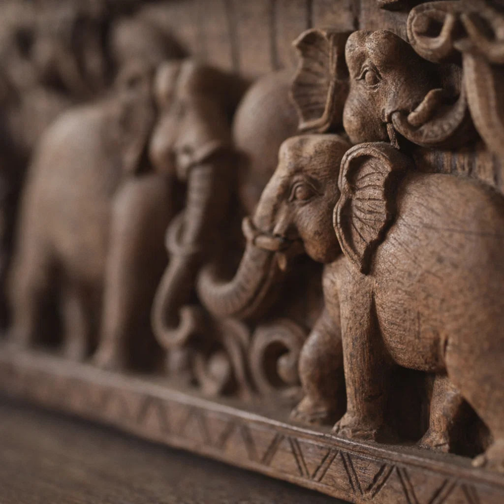 Gaja Yatra Lintel - Hand Carved in Poola Wood from Madhavamala, Andhra Pradesh