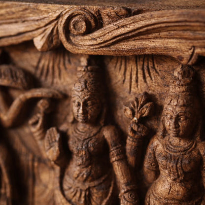 Vaikuntha Assembly Lintel - Hand Carved in Poola Wood from Madhavamala, Andhra Pradesh