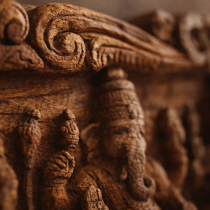 Nritya Vinayaka Lintel - Hand Carved in Poola Wood from Madhavamala, Andhra Pradesh
