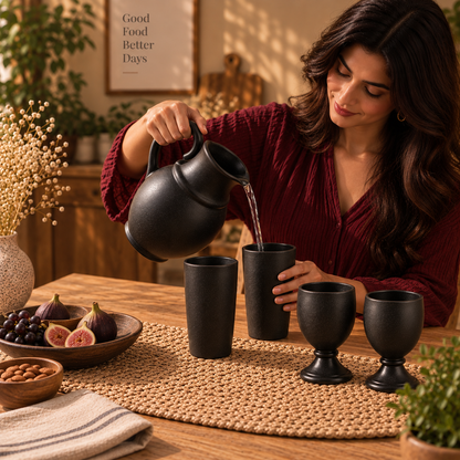 Heritage Flow | Pitcher & Dining Set, Black Pottery | Nizamabad, Azamgarh