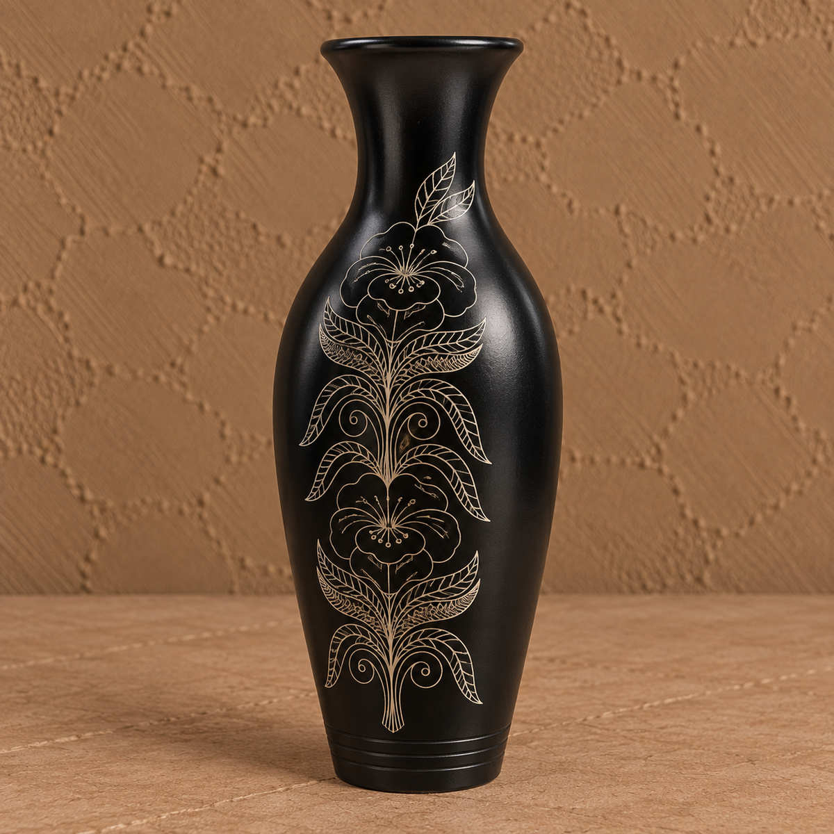 Floral Motif | Handcrafted Black Pottery Flower Vase | Nizamabad, Azamgarh