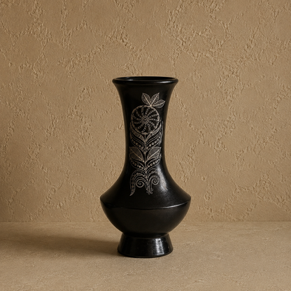 The Spire | Flower Vase, Silver Inlay, Black Pottery | Nizamabad, Azamgarh
