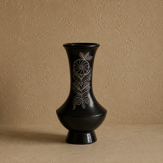 The Spire | Flower Vase, Silver Inlay, Black Pottery | Nizamabad, Azamgarh