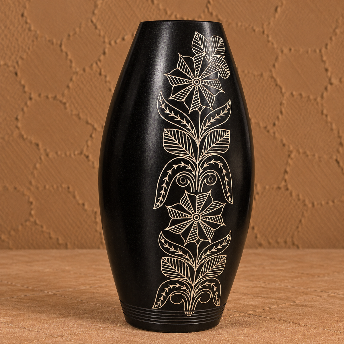 Petal Rhythm | Flower Vase, Floral Silver Inlay, Black Pottery | Nizamabad, Azamgarh