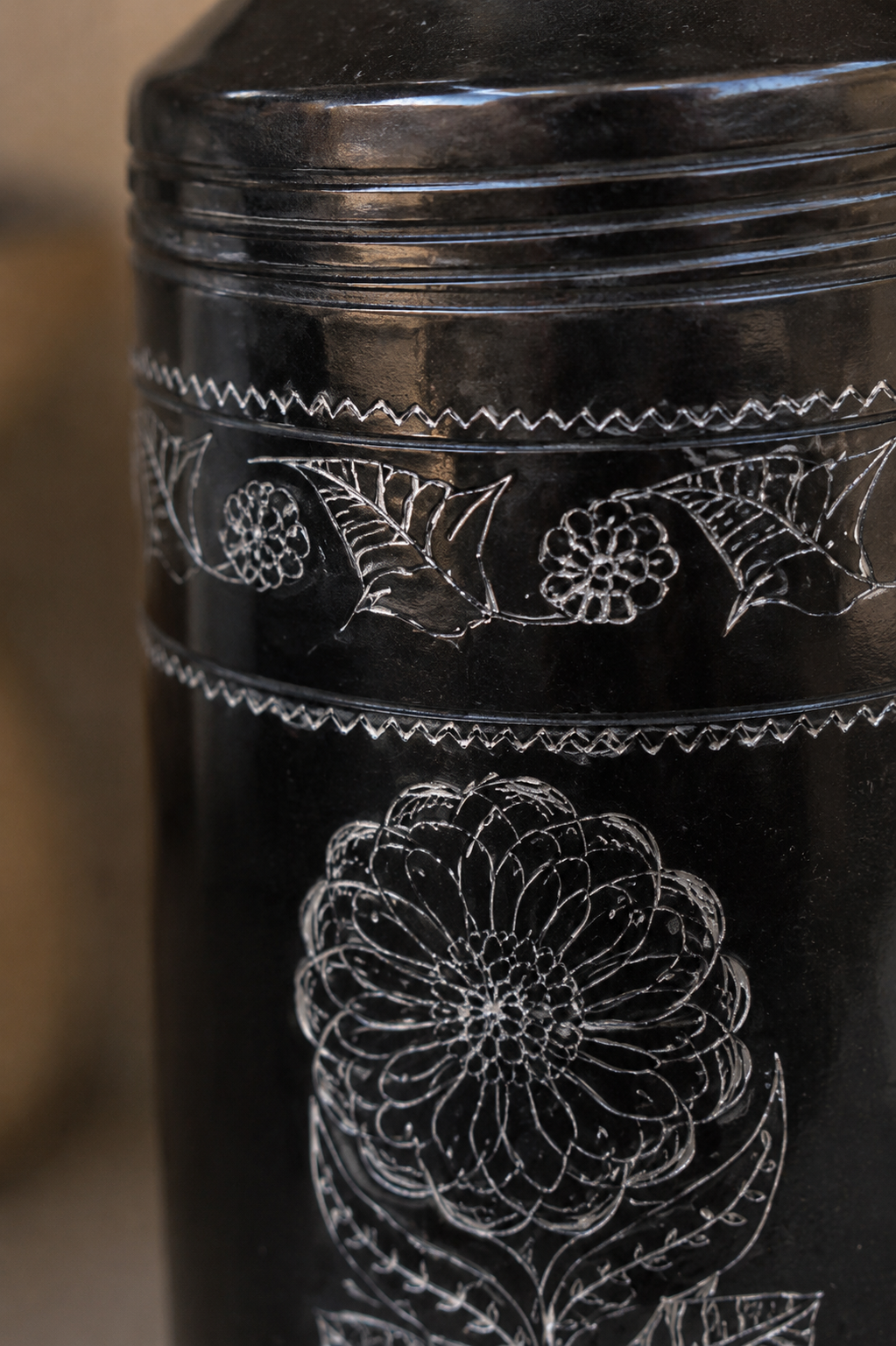 Obsidian Scepter | Flower Vase, Silver Inlay, Black Pottery | Nizamabad, Azamgarh