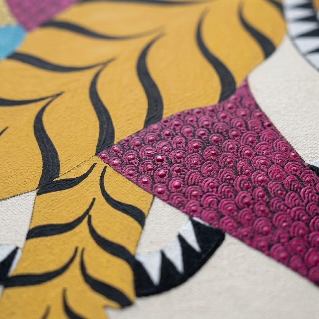 Curled Tiger — Hand Painted Gond Art from Madhya Pradesh